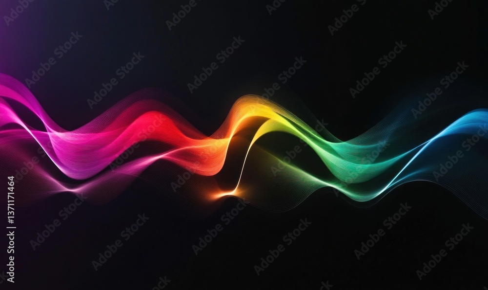 Poster abstract colorful wave with glowing light on dark background creates a modern dynamic design.