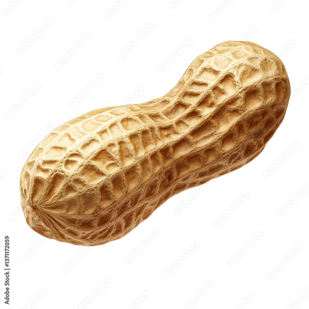 Poster a single peanut on a transparent transparent background showcasing its textured shell and natural sh