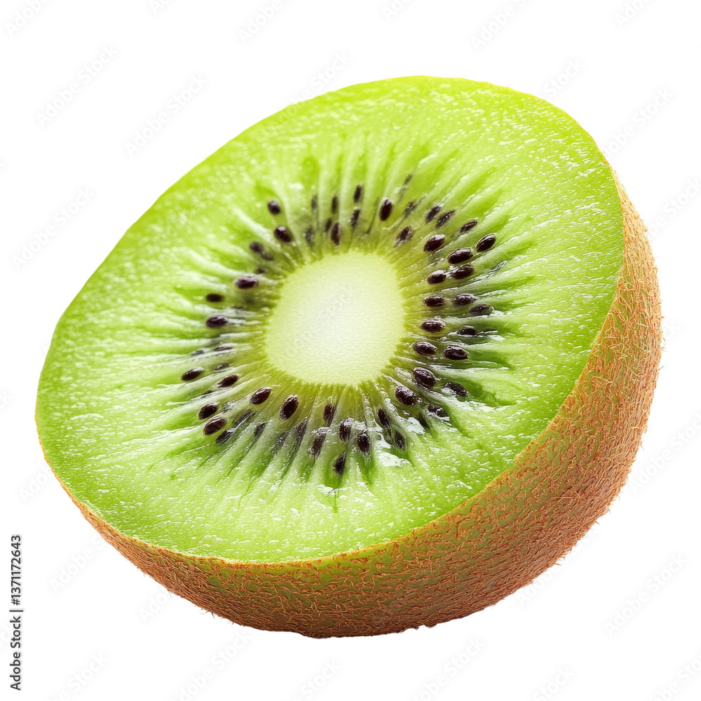 Poster beautiful slice of kiwi isolated on a transparent background showcasing vibrant green color and text