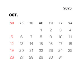 Vector design for October 2025 calendar