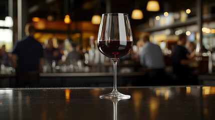 Red Wine Glass On Bar Counter In Restaurant
