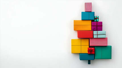 Obraz premium Colorful Gift Boxes Arranged as Christmas Tree on White Background