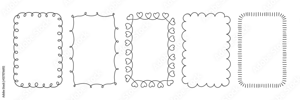 Aufkleber set of playful simple vertical scribble frames. doodle black line art decorative rectangle frame col