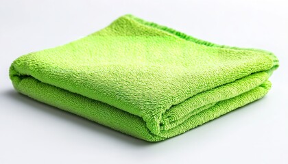 Folded Bright Green Microfiber Cloth on White Background