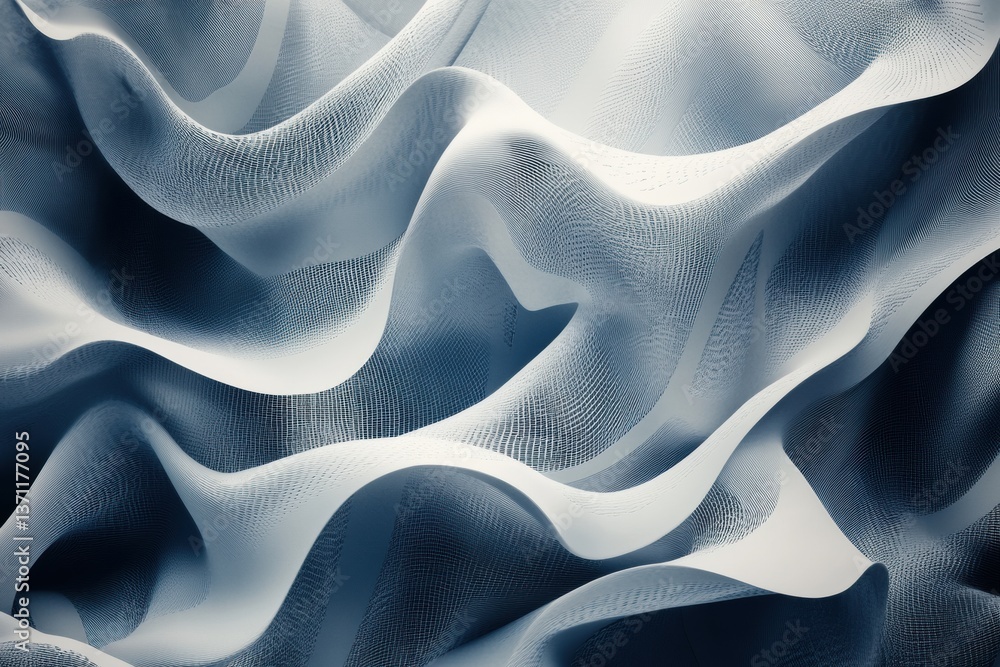 Poster Futuristic abstract pattern of soft 3D waves with a monochrome palette showcasing modern minimalist design elements