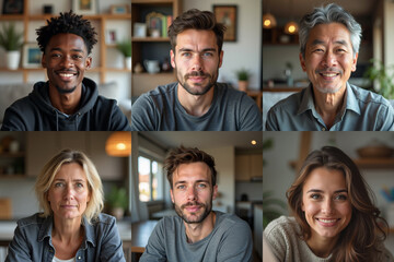 International Team Engaged in an Online Video Meeting – Home Office Backgrounds  