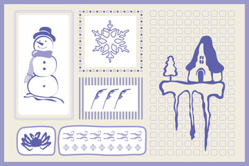 Winter Wonderland: A collection of winter-themed drawings, including a snowman, snowflake, and other elements, creating a cohesive design with a touch of charm.