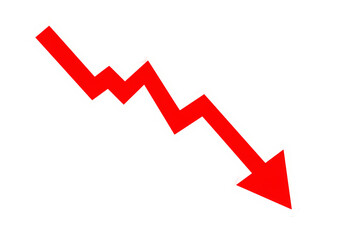 Red Down Arrow Stock Market Crash Decline Fall isolated on transparent background
