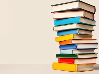 Colorful Stack of Books on a Neutral Background, Perfect for Education and Reading Themes