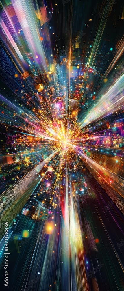 Aufkleber exploding colorful light bursts from a central core.