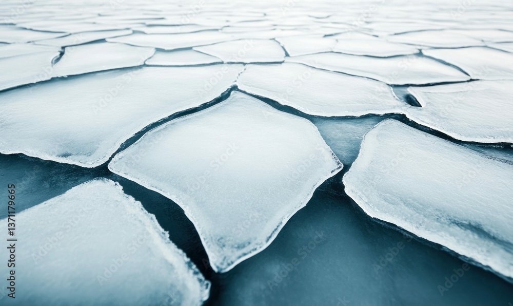 Poster floating shards of glacial ice create a mesmerizing, fractured landscape on a frigid, open sea.