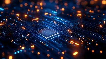 High-tech Digital Background with Glowing Circuit Board Lines