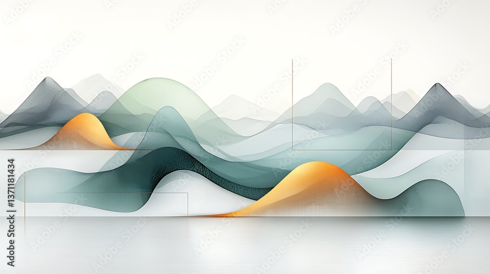 Poster abstract landscape design with flowing lines and vibrant colors