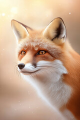 Majestic red fox gazes with keen eyes in a soft, enchanting setting during sunset