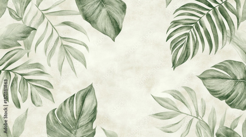 Poster elegant botanical pattern featuring soft green leaves arranged in a minimalist design for modern dec