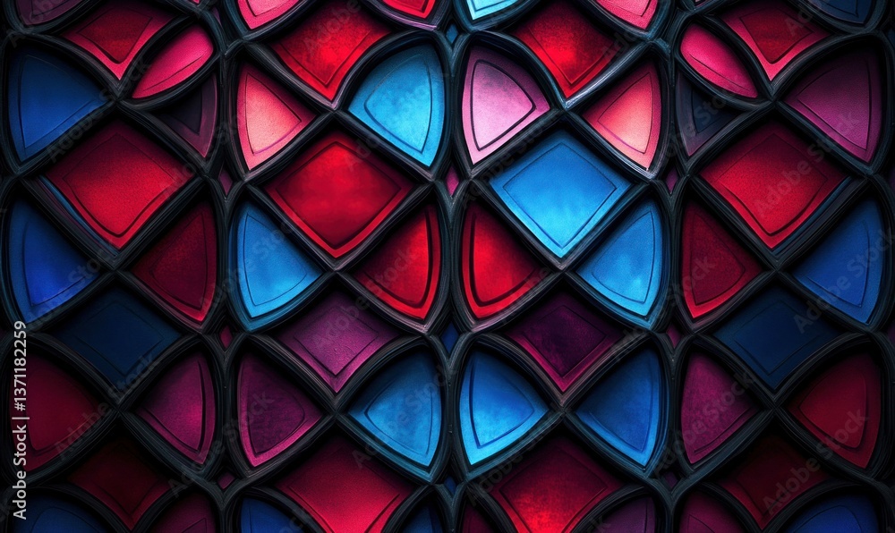 Poster intricate symmetrical design with interlaced shapes creating a captivating and modern colorful patte