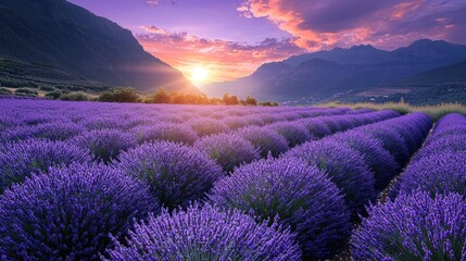 Fototapeta premium Majestic Lavender Fields at Sunset in the French Provence