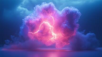 Blue cloud with lightning. Lightning bolts in the lightning cloud. Isolated texture of a generative texture. Azure cloud with a lifestyle flash of lightning.