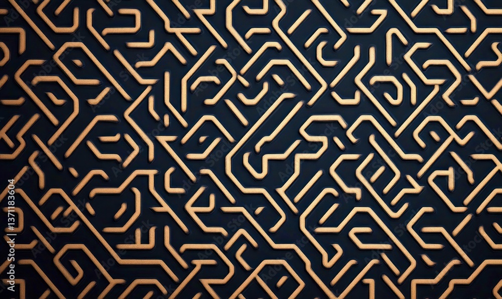 Poster golden intricate circuit board lines form a complex network pattern on a dark backdrop.