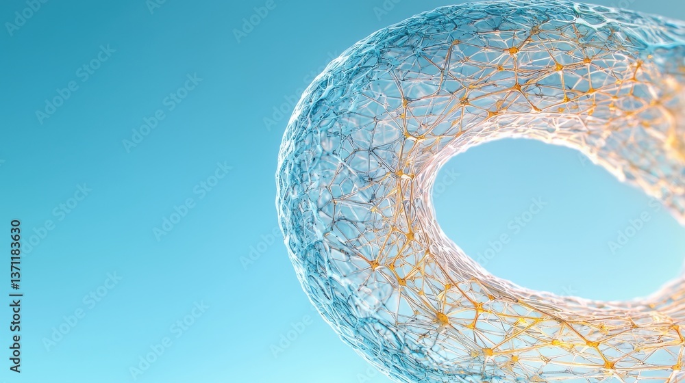 Poster abstract blue scientific structure with network design on a blue gradient backdrop 3d rendering