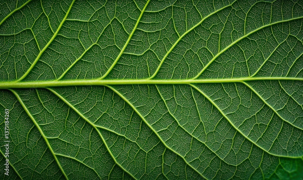 Aufkleber close up of a green leaf displaying the intricate vein structure and cell patterns.