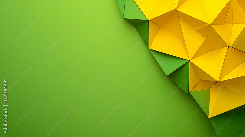 Poster abstract geometric pattern with yellow and green triangles on light green background