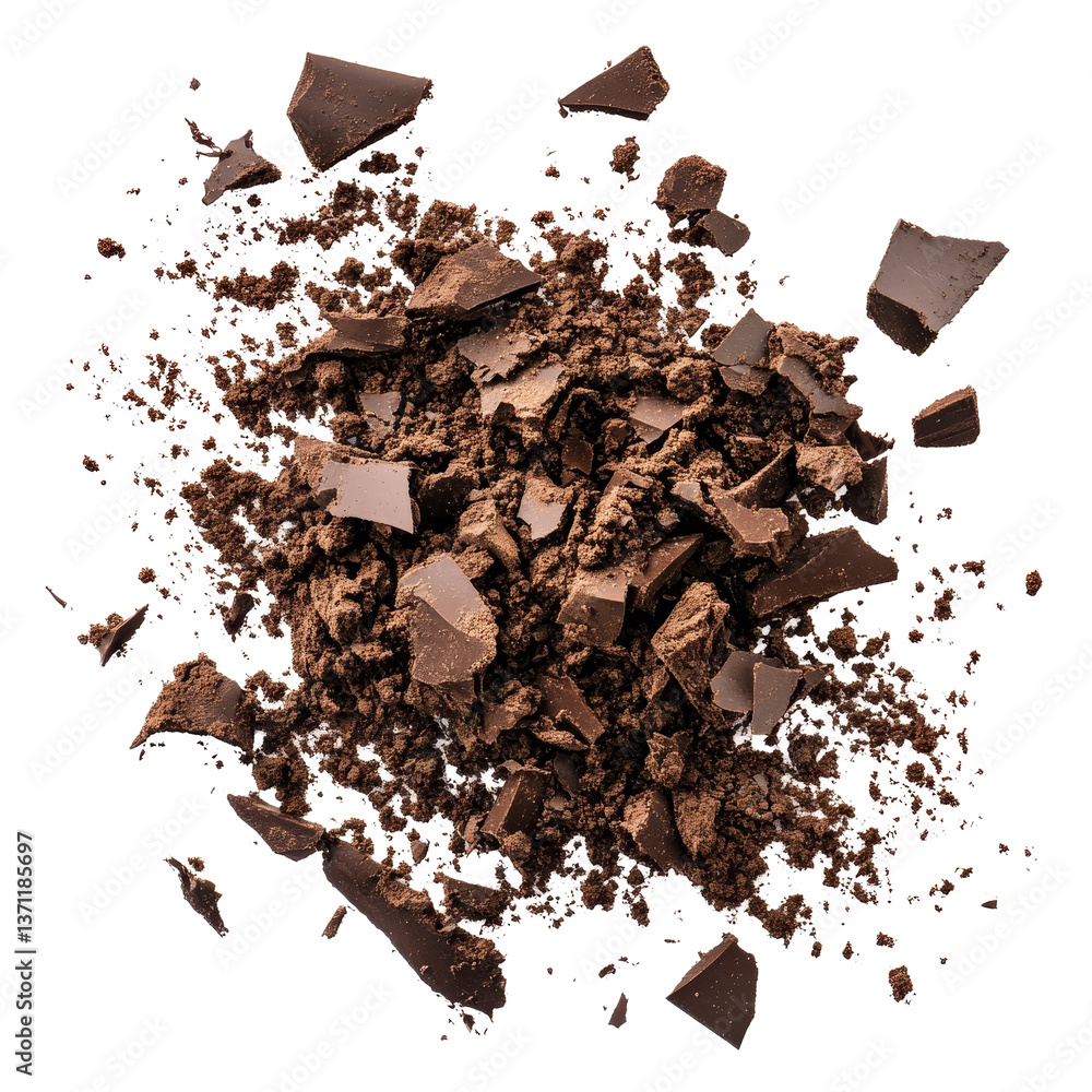 Aufkleber shattered coffee powder scattered on a clean transparent surface creating a textured visual composit