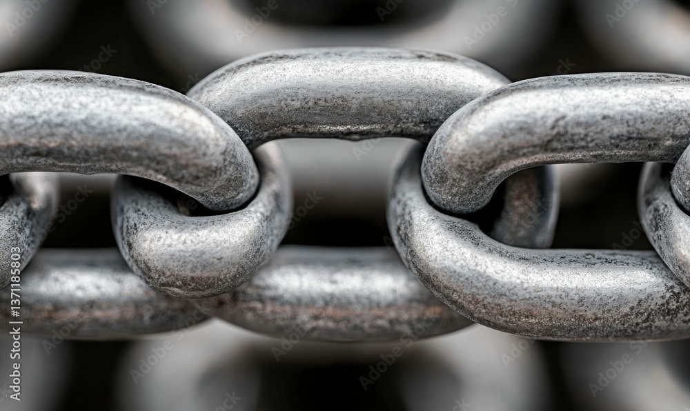 Poster detailed macro shot capturing the intricate texture and interlocking design of a robust metal chain.