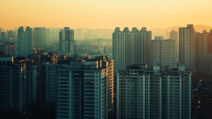 City skyline at sunrise. Urban landscape