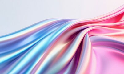 Fototapeta premium The pastel iridescent silk cloth flows with elegant curves, creating a dreamy, luxurious texture.