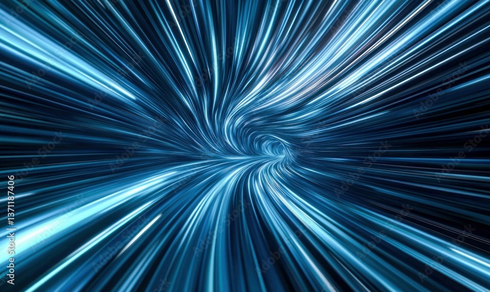 Poster abstract light streaks converge to form a captivating tunnel effect, suggesting speed and movement.