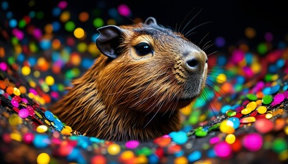Capybara in Colorful Confetti
