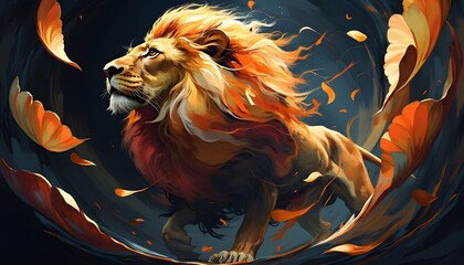 Majestic Lion with Orange Petals