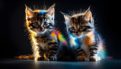Two Cute Kittens  Rainbow Fur  Pet Animals