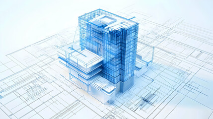 Abstract Digital Building Design In Light Blue And White