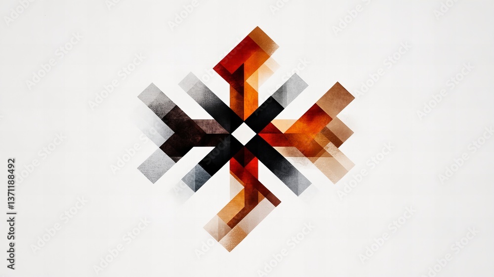 Poster geometric illustration shows abstract patterns of intersecting rectangles on a plain white surface, 