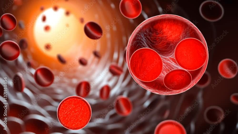 Poster microscopic view of red blood cells flowing in circulation generative ai