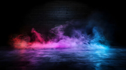 Naklejka premium Neon Glowing Smoke Effect On Dark Brick Wall Background