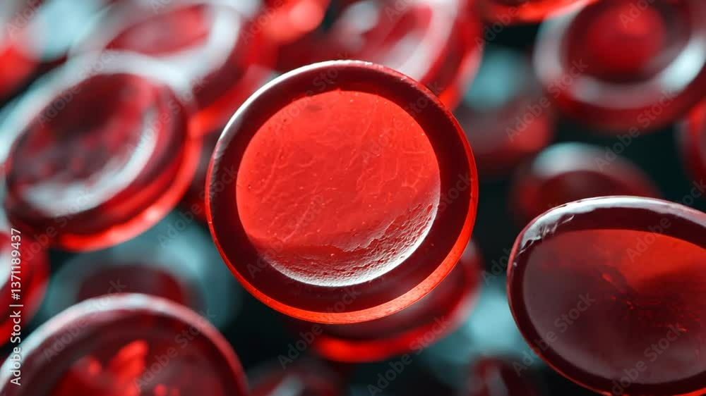 Poster close up view of red blood cells floating in plasma generative ai