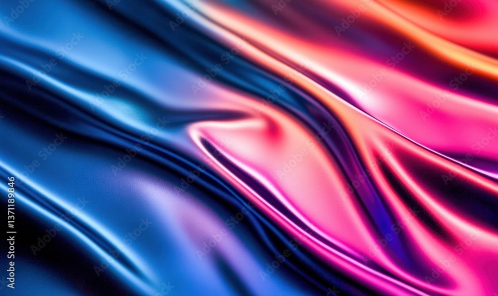Poster abstract waves of iridescent color interplay on a glossy, smooth surface, creating a futuristic desi