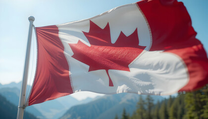 Canadian Flag Waving in the Mountains