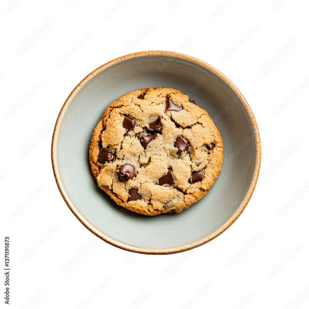 Poster a fresh chocolate chip cookie rests in a ceramic plate against a clean transparent background creati
