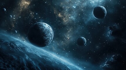 Cosmic expanse with numerous planets