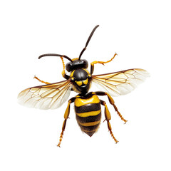 Fototapeta premium This hornet displays vibrant black and yellow stripes, perched on a clean transparent background, hornet isolated transparent background