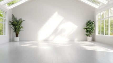 Fototapeta premium Bright, airy room with plants and large windows