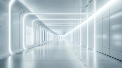Obraz premium Futuristic White Corridor: A Gleaming Pathway of Light and Modern Design