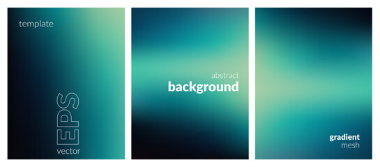 Abstract blurred background set. Gradient mesh. Dark color mix. Effect luminous turquoise black blend. Modern design template for web covers, ad banners, posters, brochures, flyers. Vector EPS