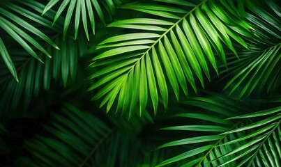 Lush green palm leaves create a vibrant tropical backdrop, perfect for adding natural elegance.