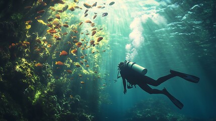 Peaceful underwater adventure with coral and bubbles image