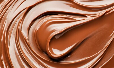 A luscious swirl of creamy chocolate spread creates a mouthwatering background, perfect for culinary themes.